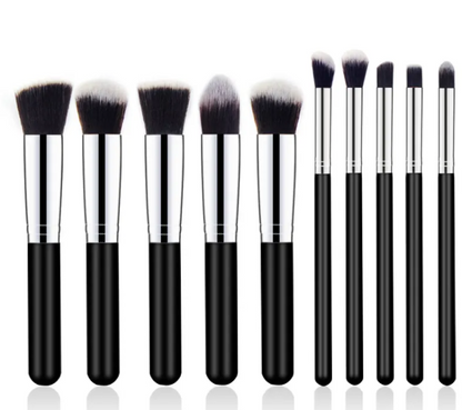 10-Piece Wooden Handle Makeup Brush Set