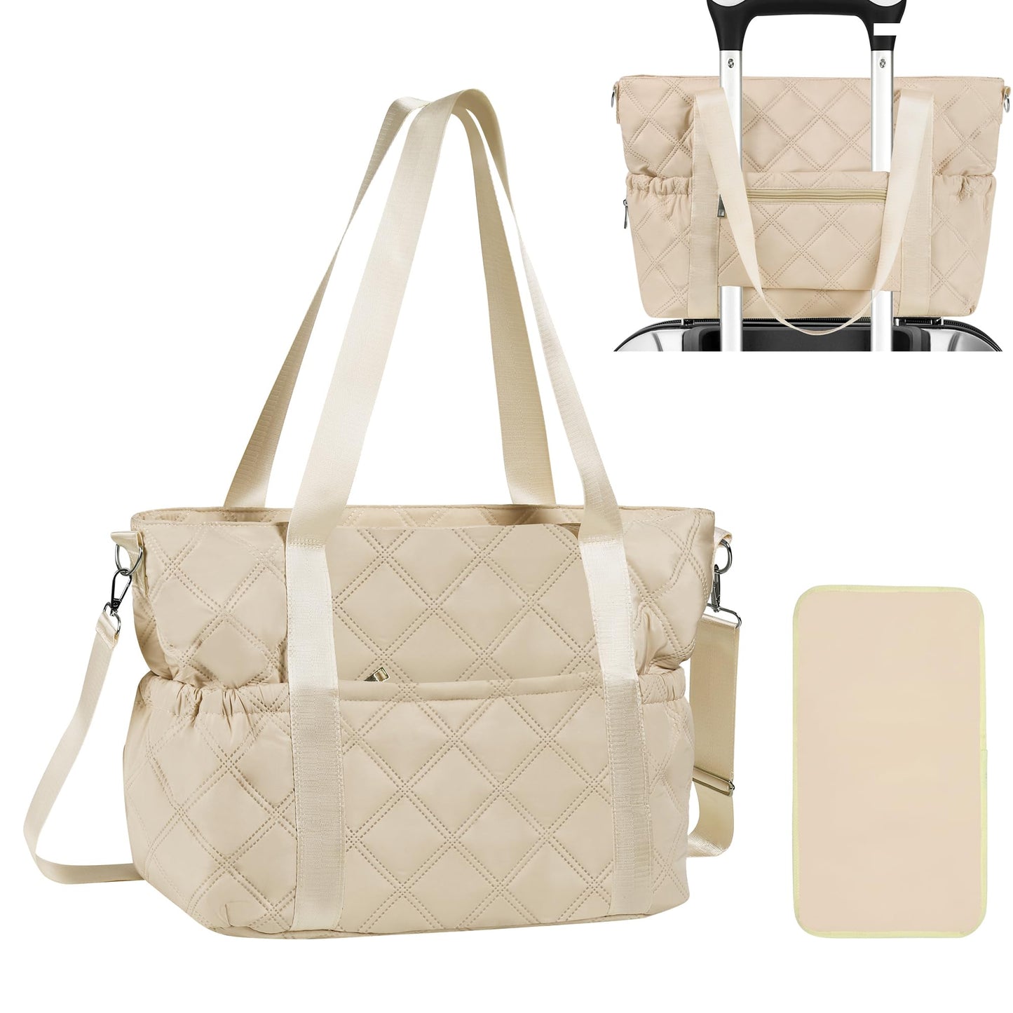 Large Quilted Diaper Bag Tote with Changing Pad
