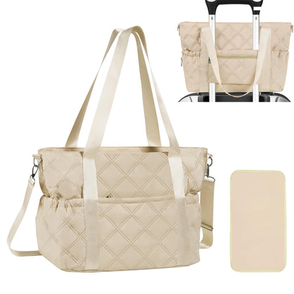 Large Quilted Diaper Bag Tote with Changing Pad
