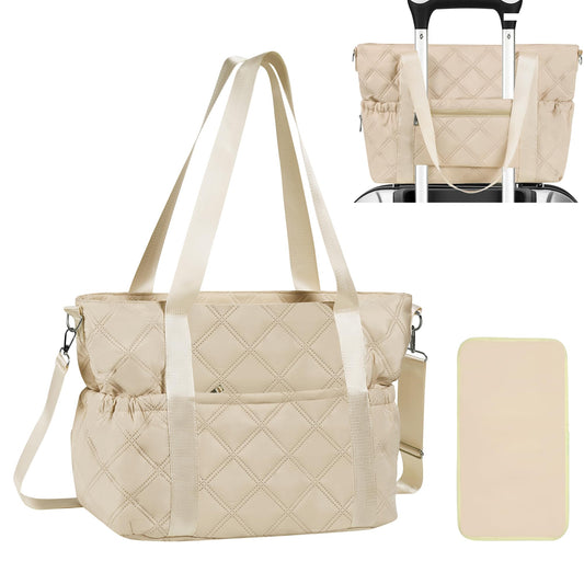 Large Quilted Diaper Bag Tote with Changing Pad