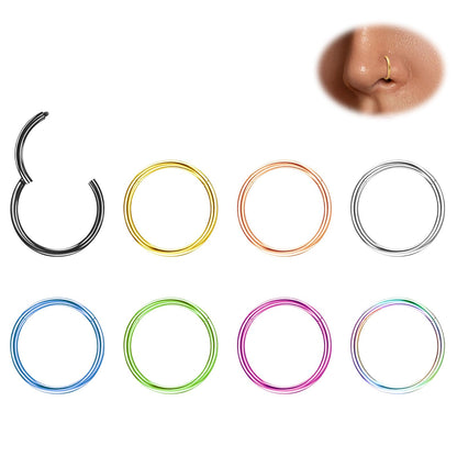 WINSENET 8Pcs Titanium Nose Rings Hoops 14G Hoop Nose Rings for Women Nose Hoop Hinged Clicker Conch Septum Rings Tragus Cartilage Earring Lip Rings Nose Piercing Jewelry 10mm