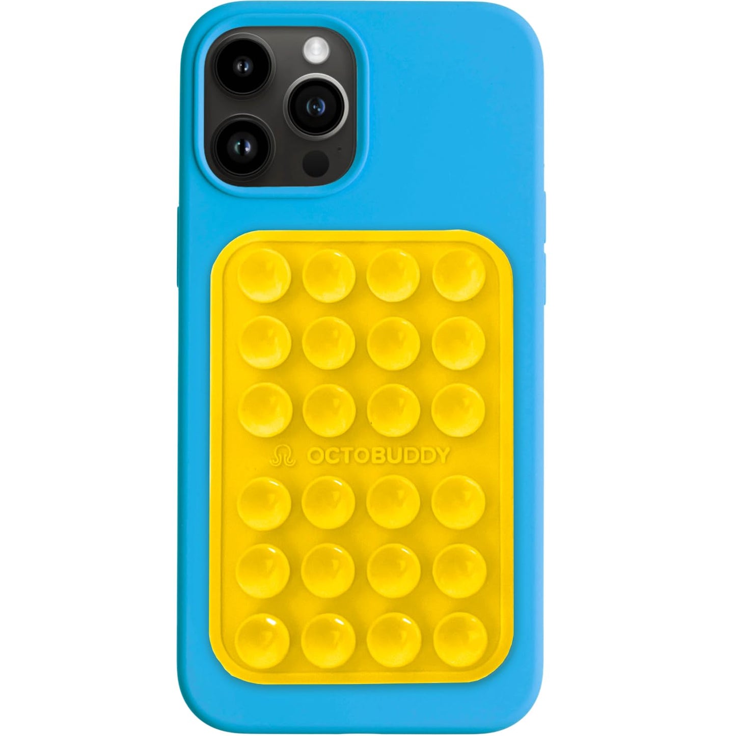 OCTOBUDDY MAX Silicone Suction Phone Case Adhesive Mount - Hands-Free Strong Grip Holder for Selfies and Videos - Durable Easy to Use - iPhone and Android Compatible - 2.6″ x 3.9″ Yolk Yellow