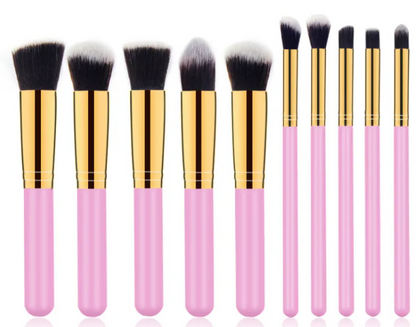 10-Piece Wooden Handle Makeup Brush Set